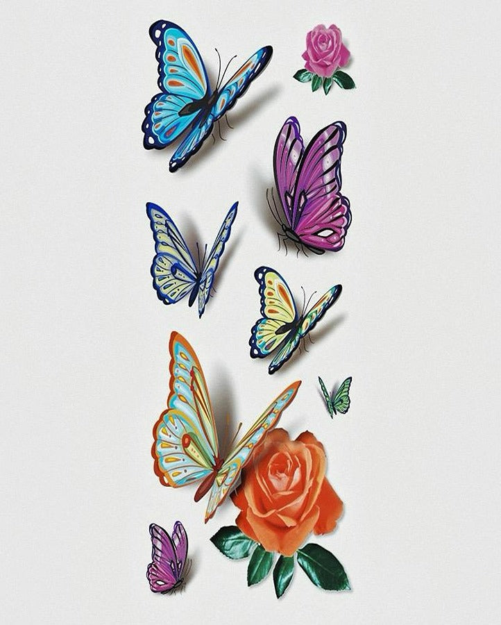 3D Butterfly & Roses Temporary Tattoo Bundle