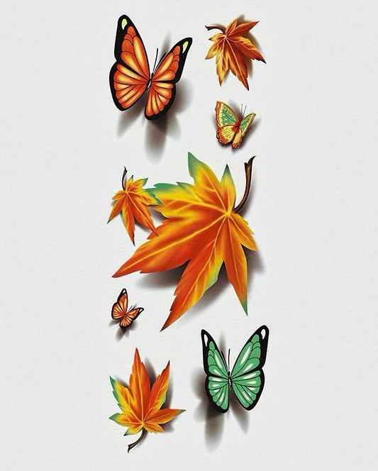 3D Butterfly & Maple Leaves Temporary Tattoo Bundle