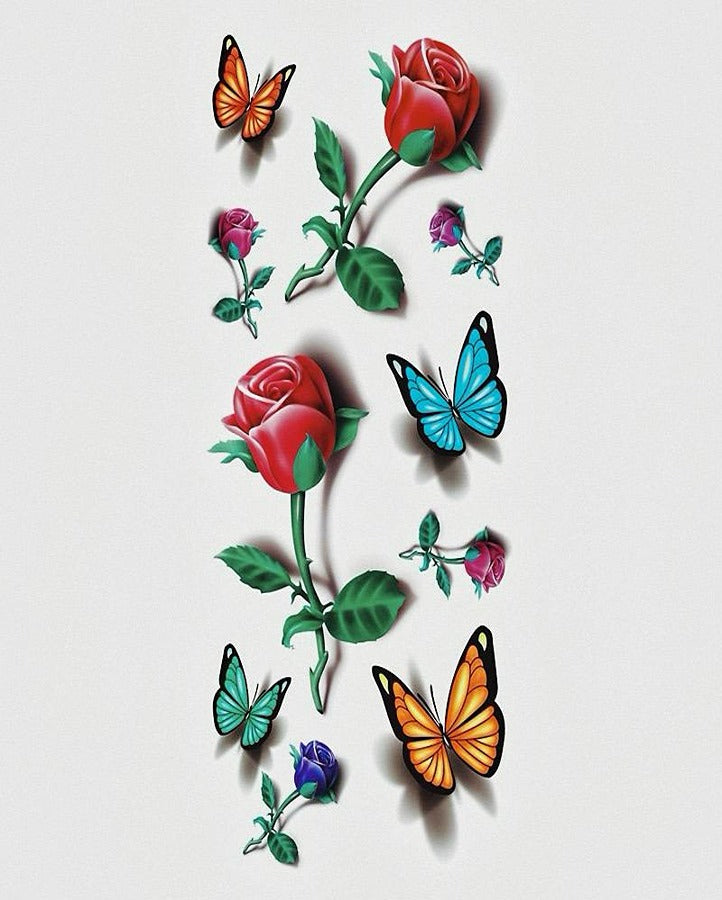 3D New Butterfly & Roses Temporary Tattoo Bundle