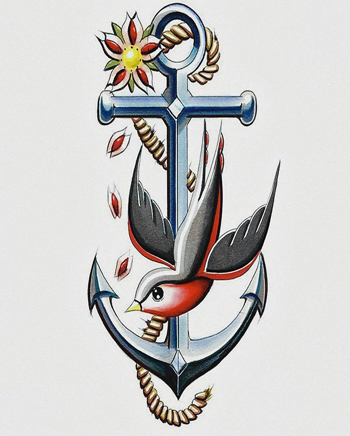 Anchor Bird Temporary Tattoo